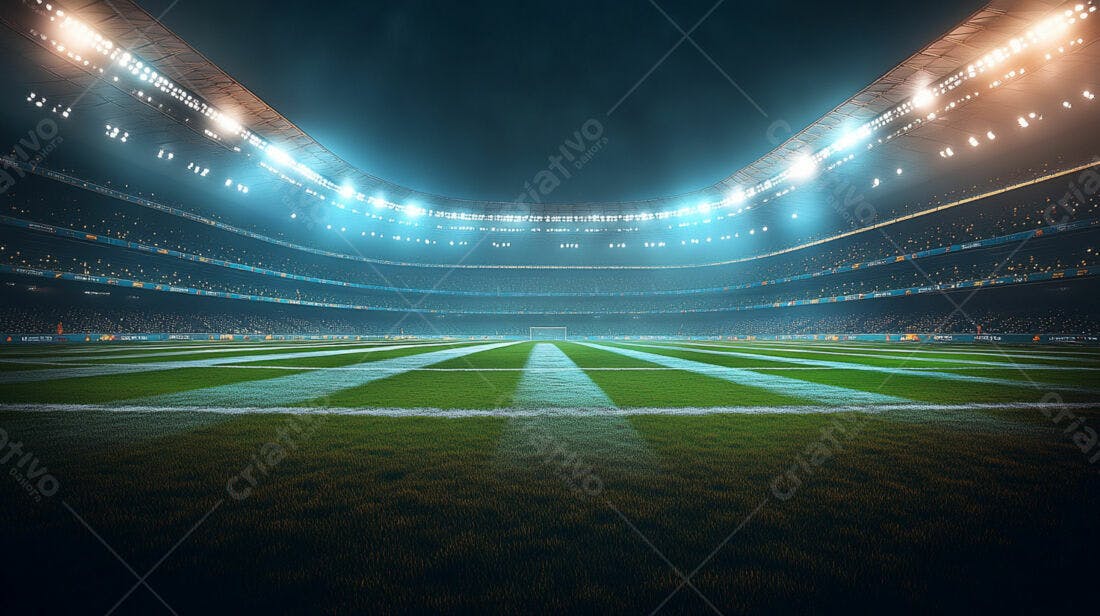 Estádio de futebol noturno iluminado