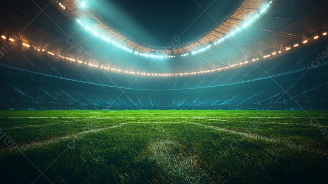 Estádio de futebol noturno iluminado