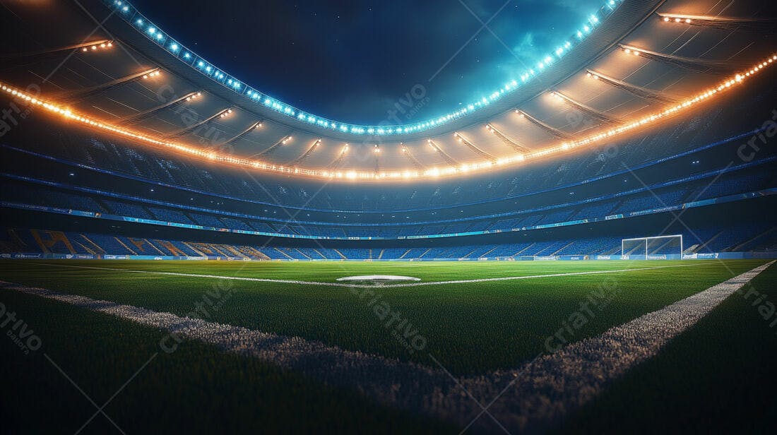 Estádio de futebol noturno iluminado