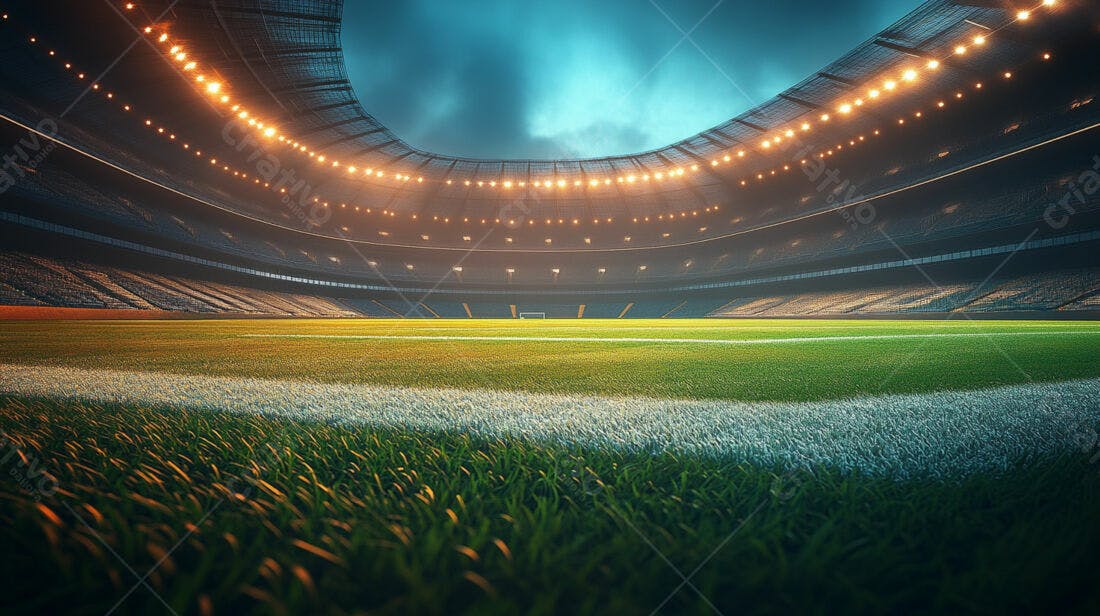 Estádio de futebol vazio sob céu noturno