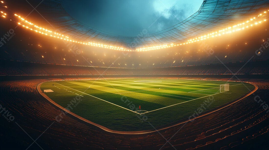 Estádio de futebol noturno iluminado