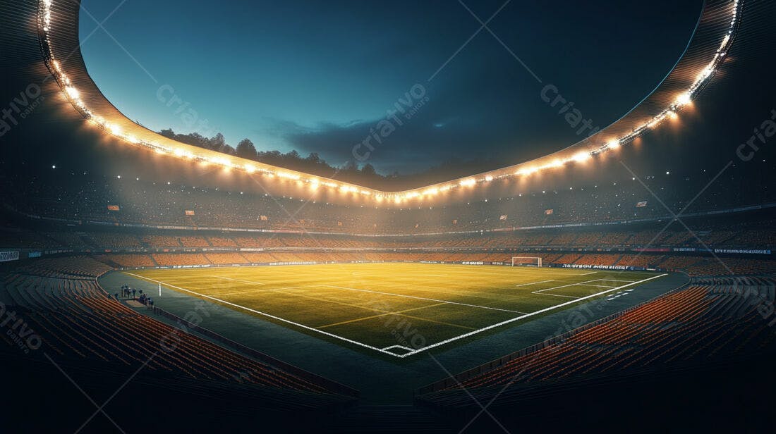 Estádio de futebol noturno iluminado