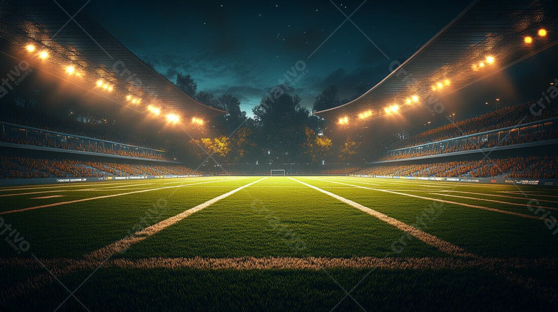 Estádio de futebol noturno iluminado