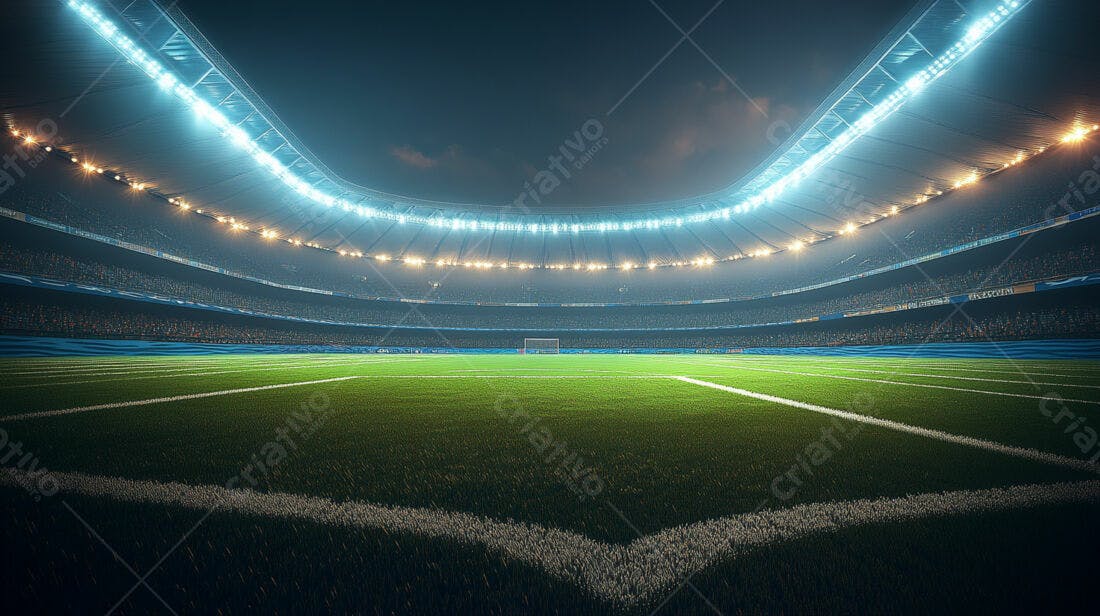Estádio de futebol noturno iluminado