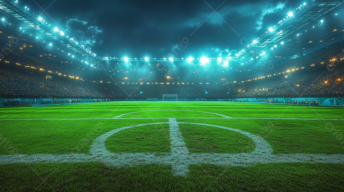 Estádio de futebol iluminado à noite