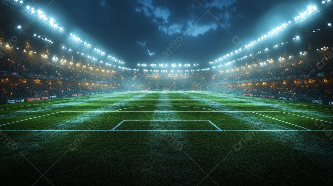 Campo de futebol noturno iluminado