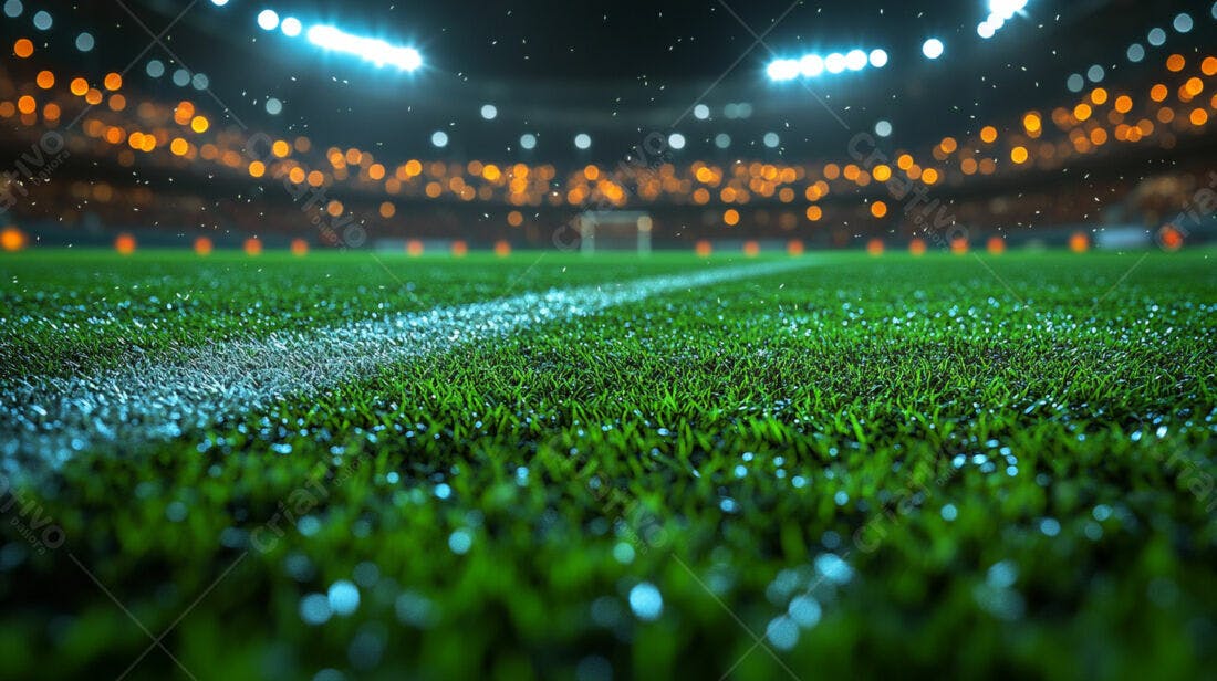 Gramado de Futebol Noturno Molhado