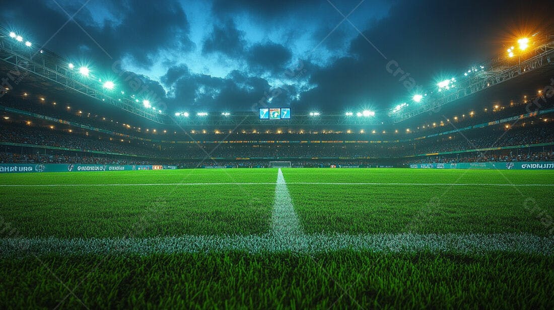 Campo de futebol iluminado à noite