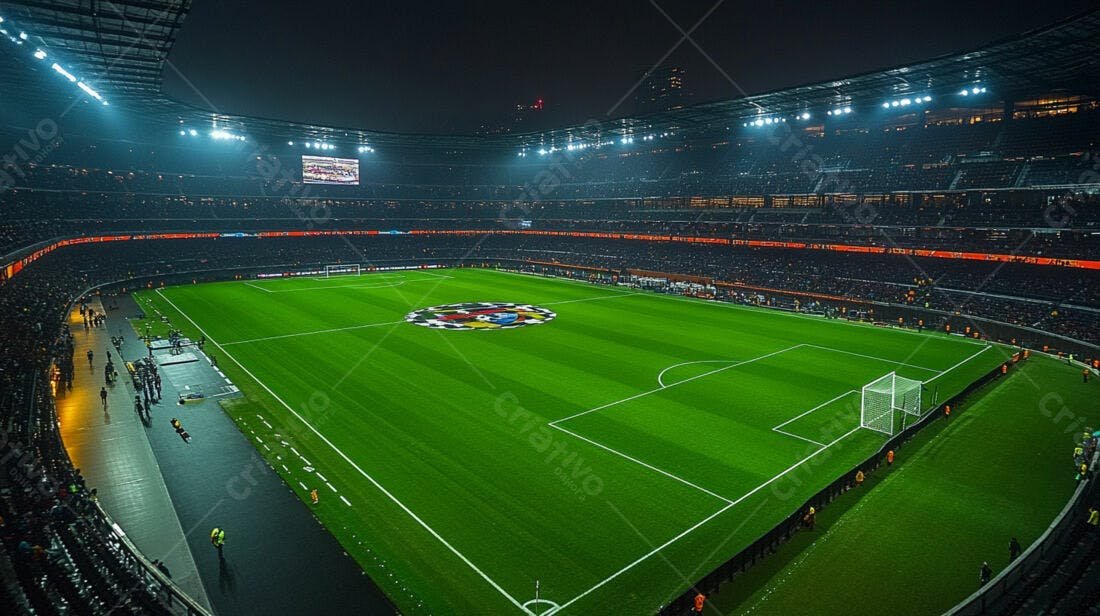 Estádio de futebol iluminado à noite