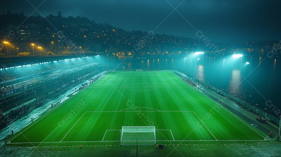Campo de futebol iluminado à noite