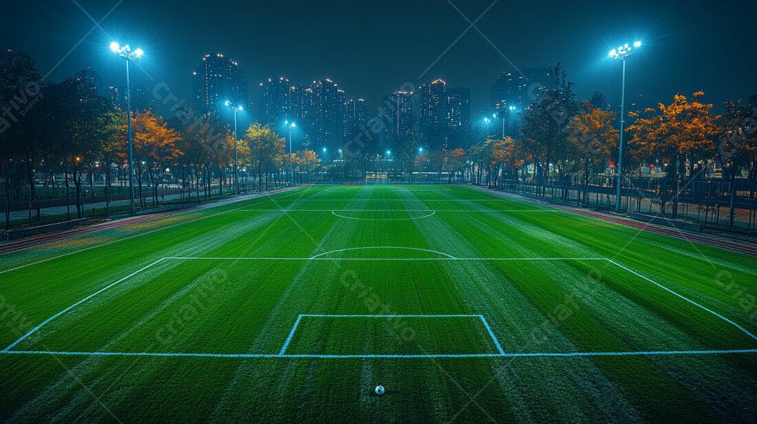 Campo de futebol iluminado à noite