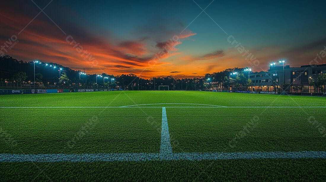 Campo de futebol ao entardecer