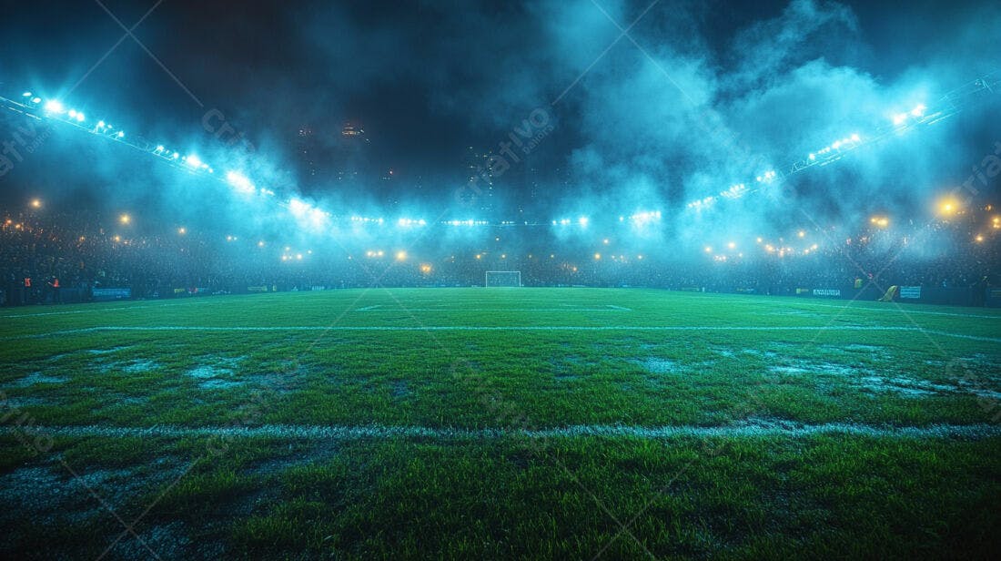 Estádio de futebol noturno com torcida