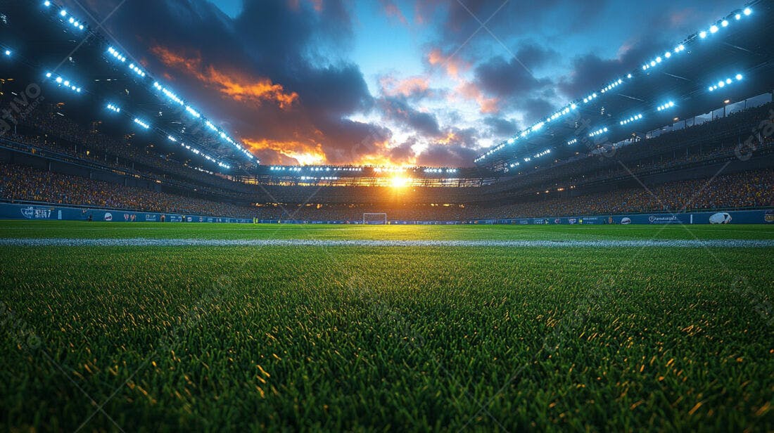 Estádio de futebol ao entardecer