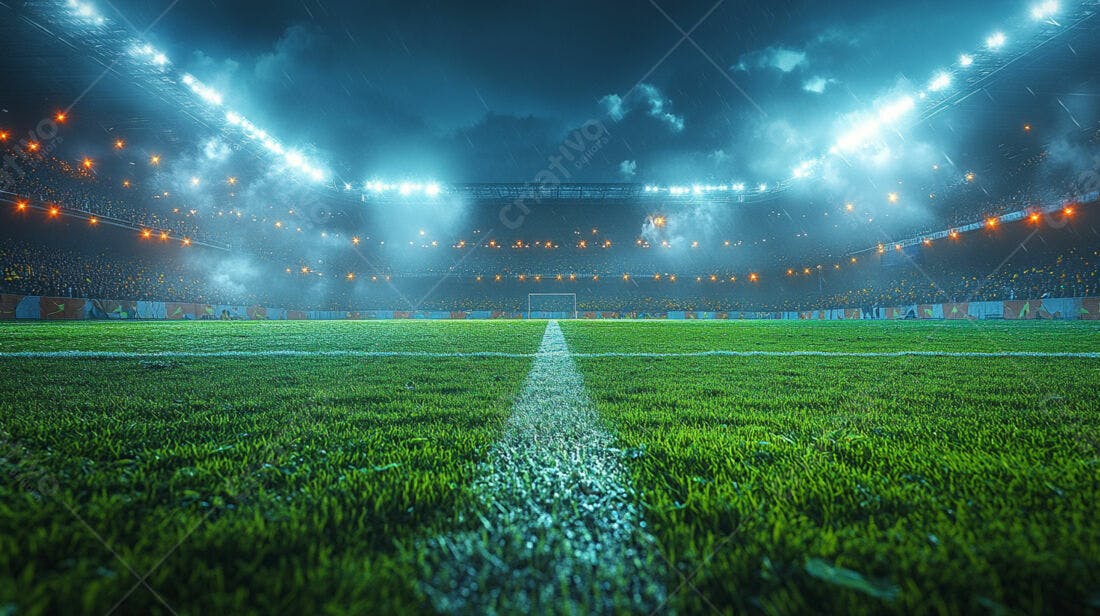 Campo de Futebol Noturno Chuvoso