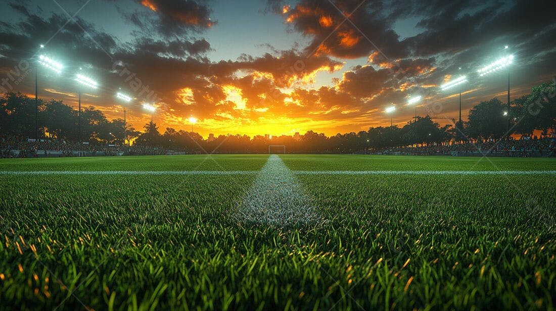 Campo de futebol ao pôr do sol
