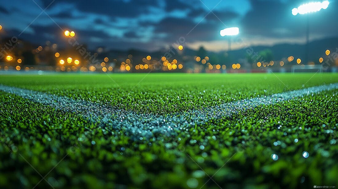 Campo de futebol noturno grama sintética
