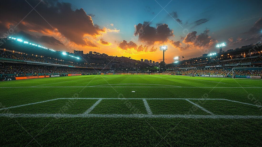 Estádio de futebol ao pôr do sol
