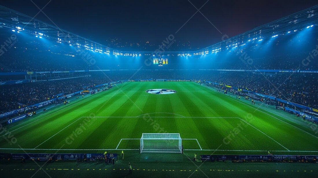 Estádio de futebol iluminado à noite