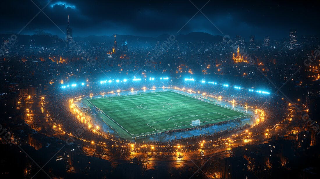 Estádio de futebol noturno lotado