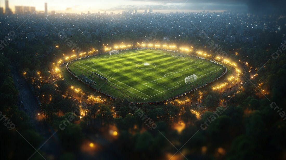 Campo de futebol iluminado à noite em cidade