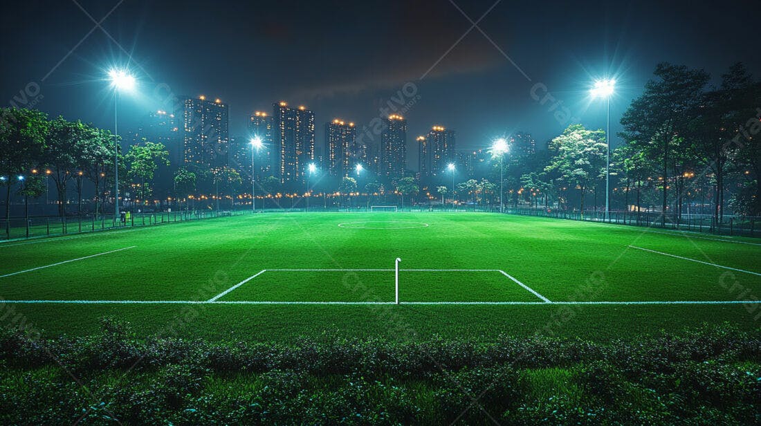 Campo de Futebol Noturno Iluminado