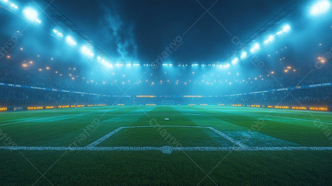 Estádio de futebol noturno iluminado
