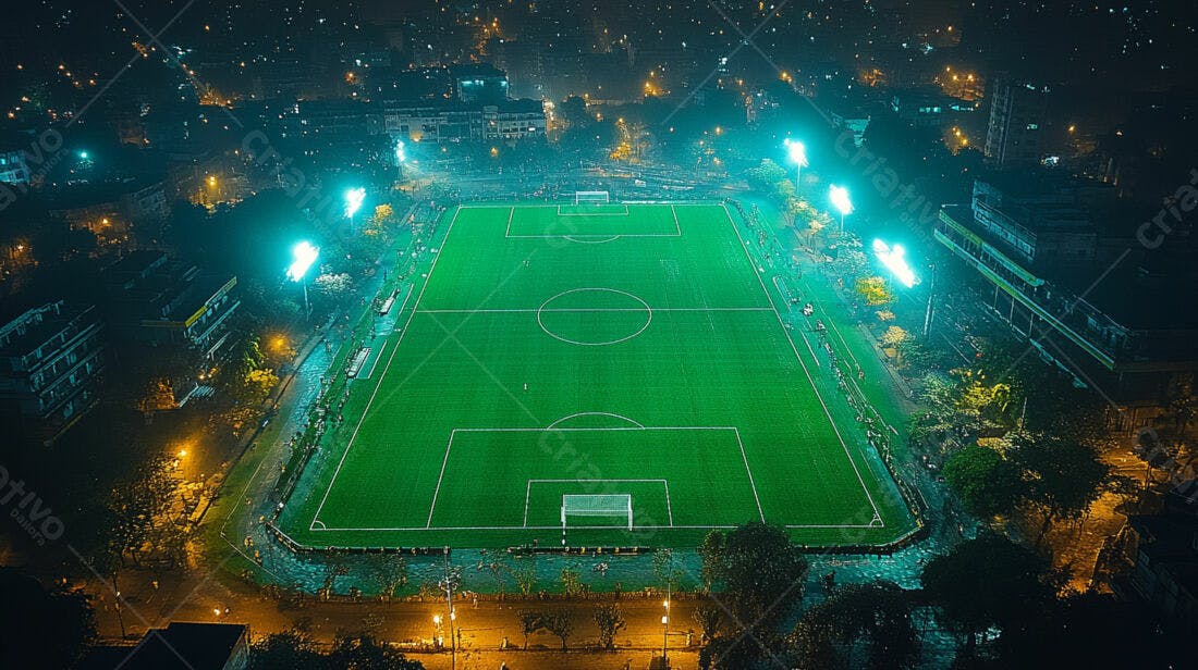 Campo de futebol iluminado a noite