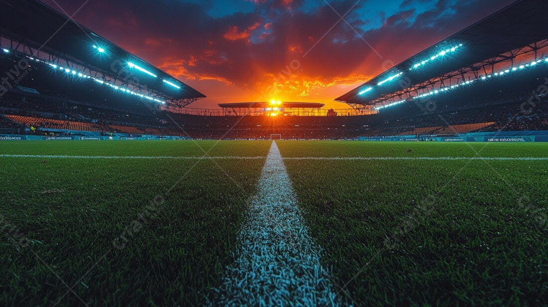 Estádio de futebol ao pôr do sol