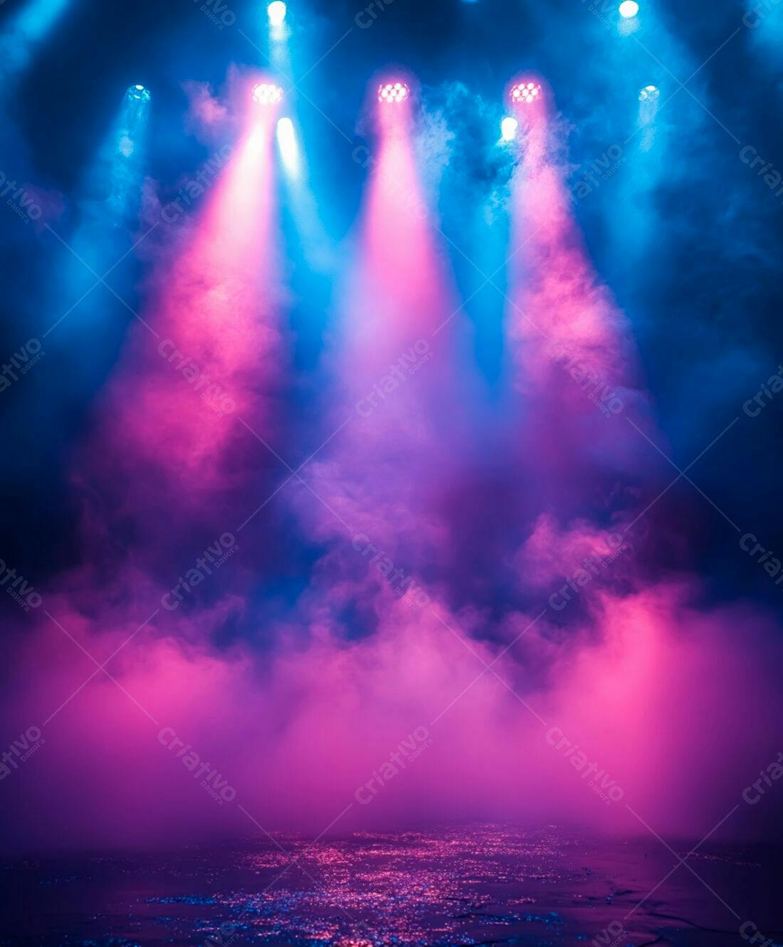 Palco com iluminação rosa e azul