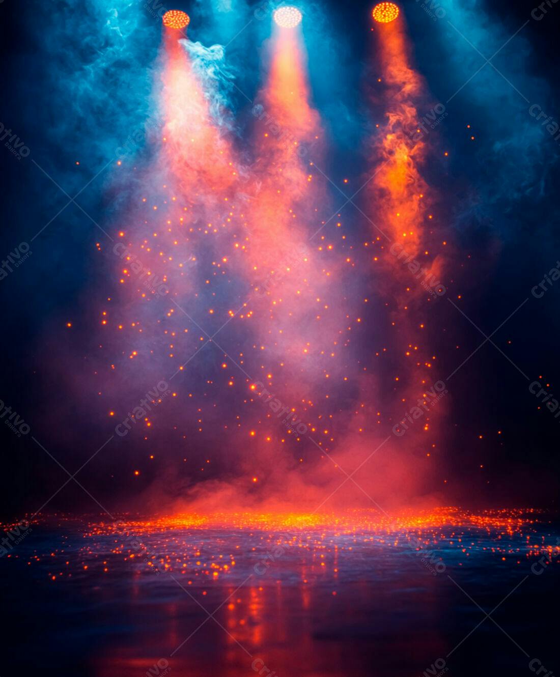 Palco com fumaça azul e laranja