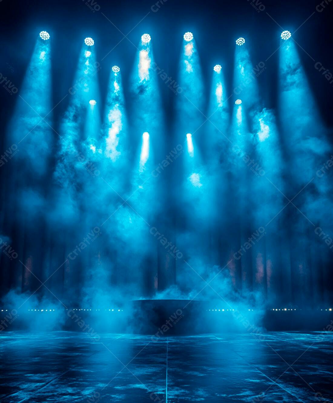 Palco iluminado com névoa azul