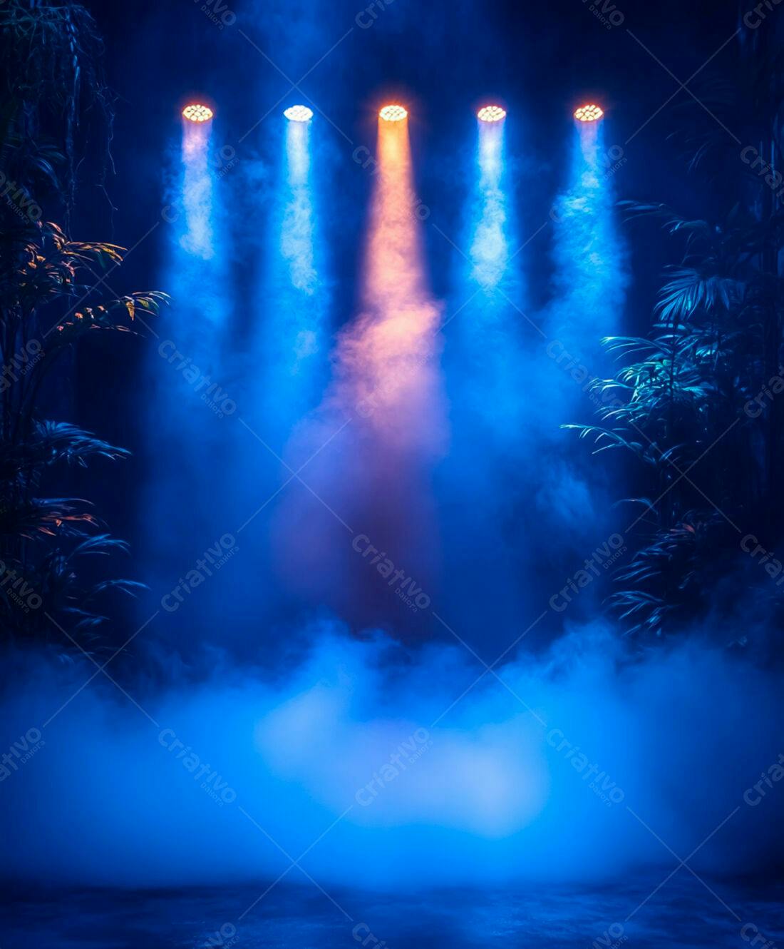 Palco com iluminação azul e laranja
