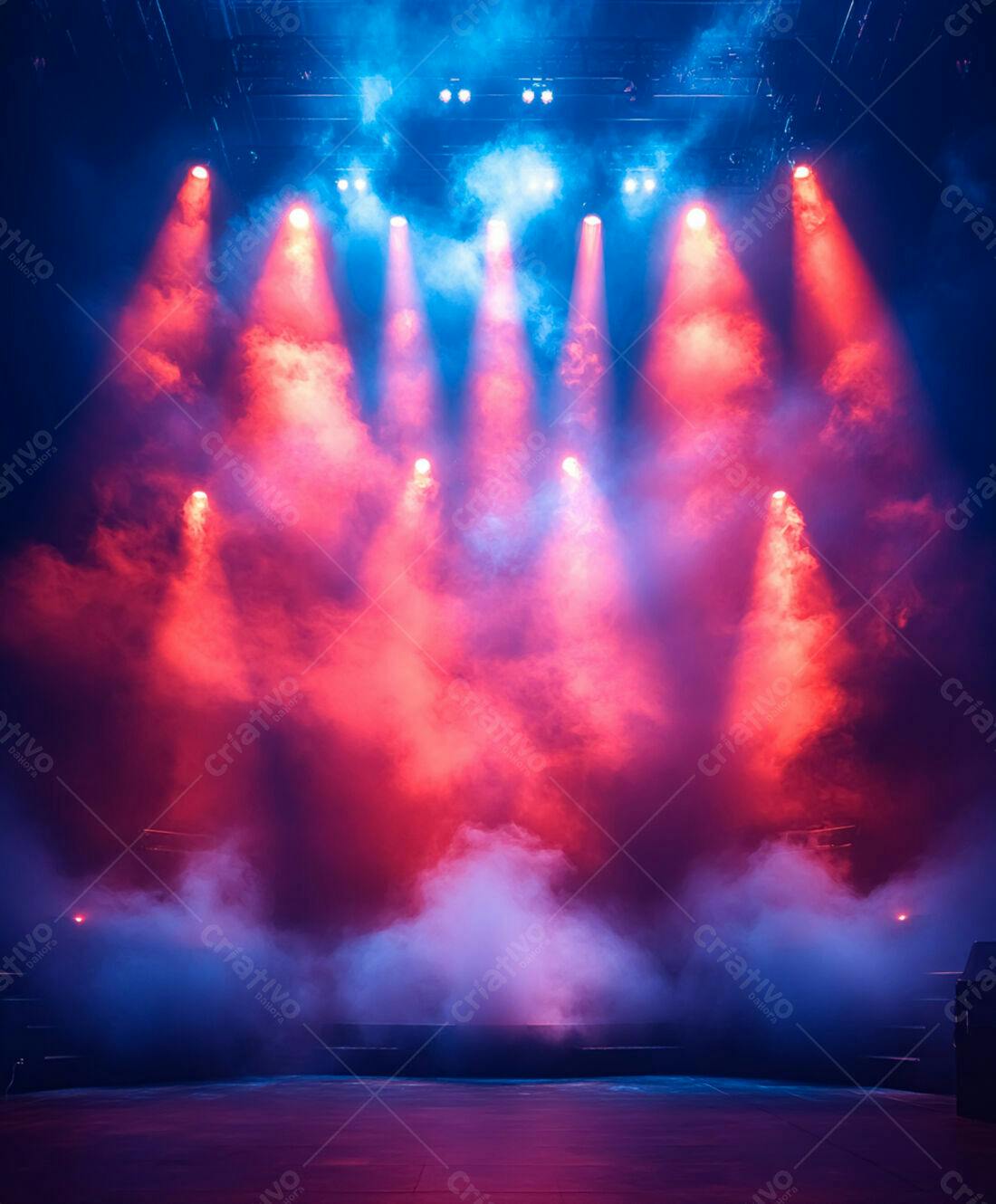 Palco com iluminação vermelha e azul