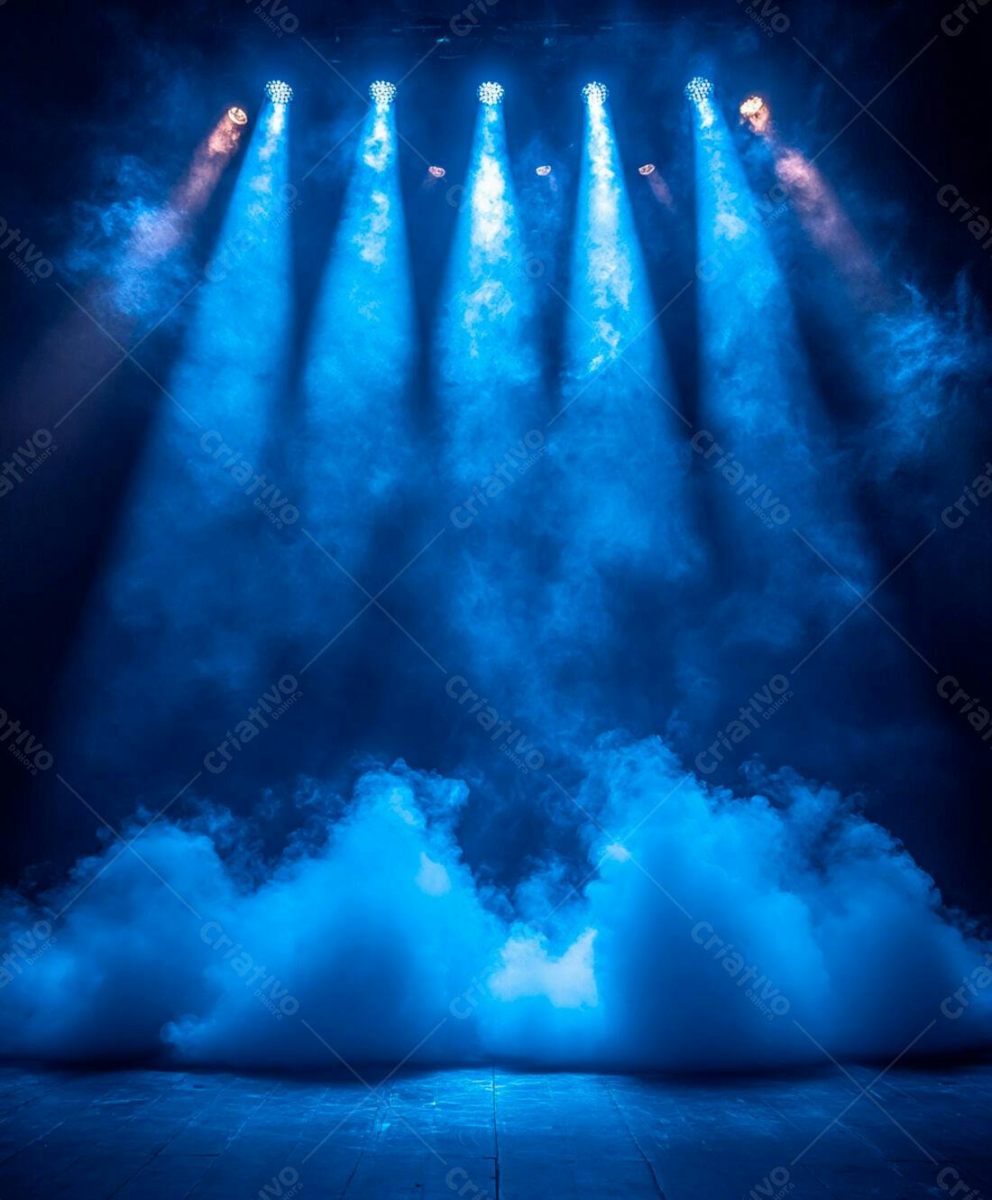 Palco com iluminação azul e fumaça