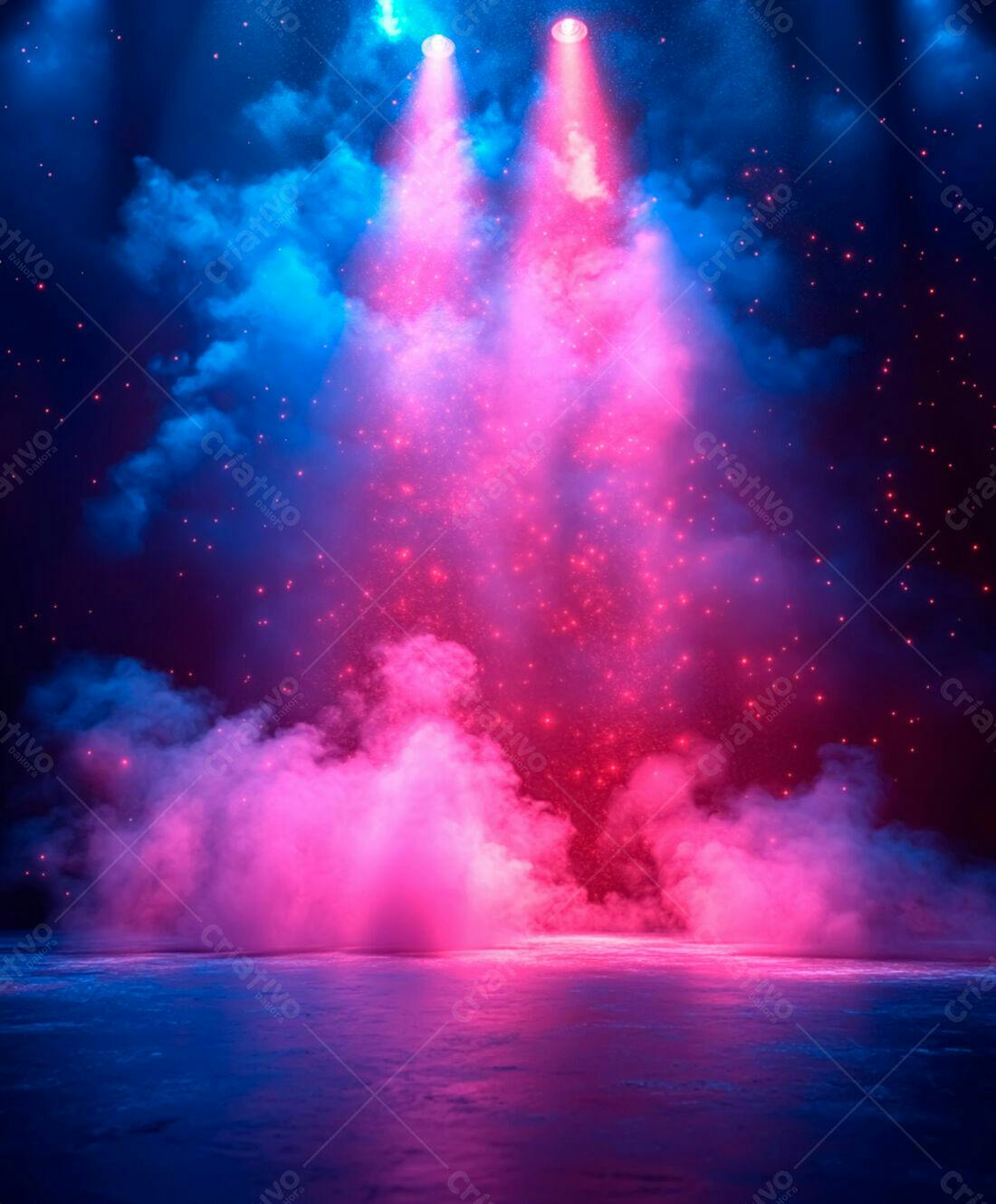 Palco com luzes rosa e azul