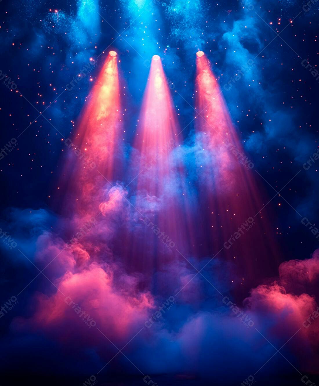 Iluminação de palco com névoa rosa e azul