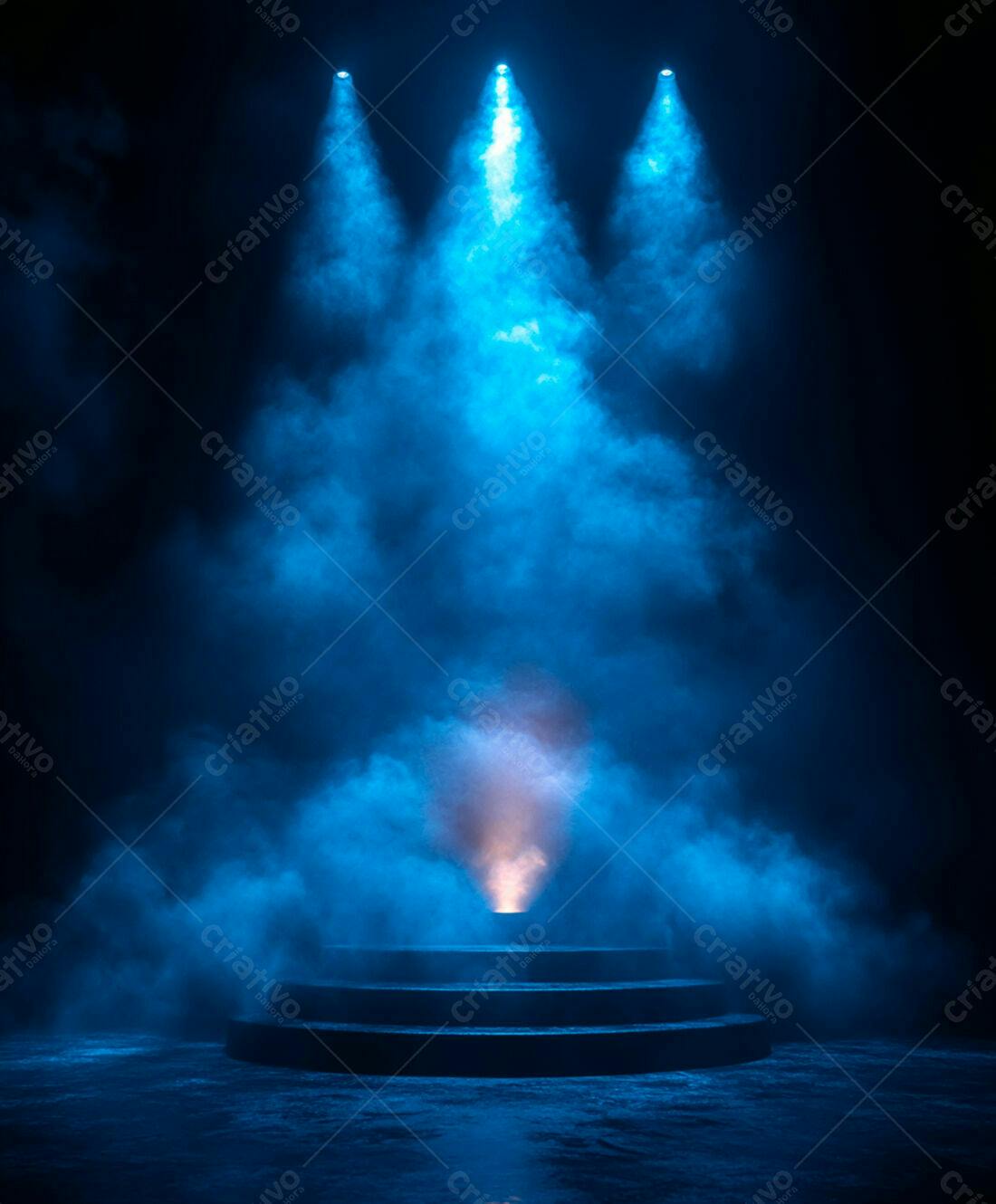 Palco iluminado com névoa azul