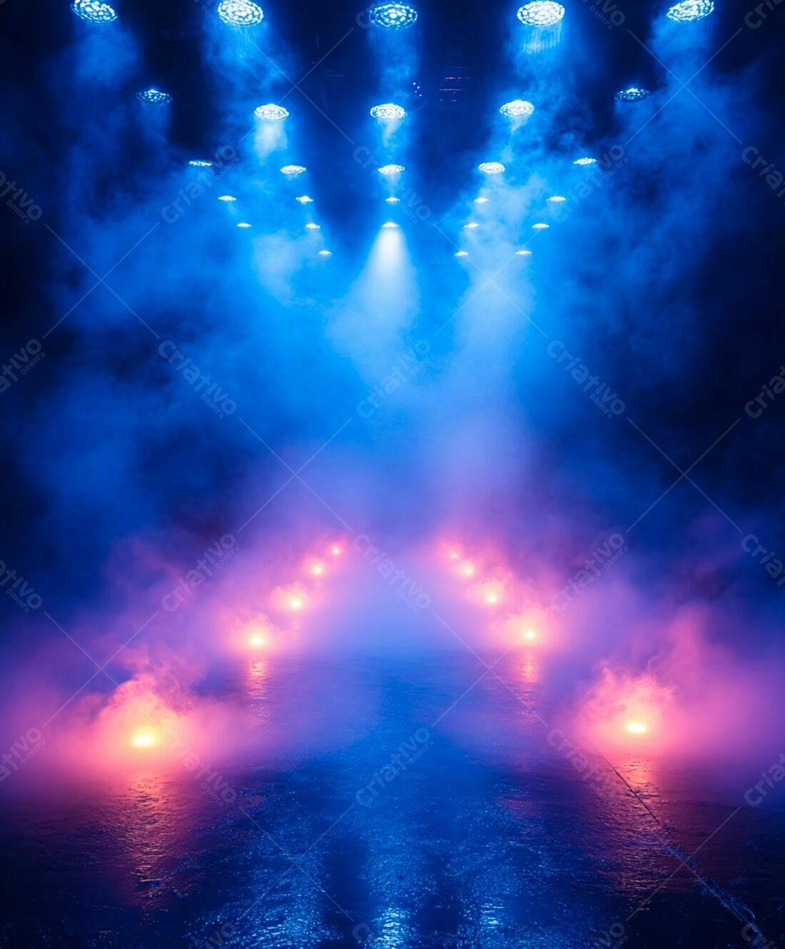 Palco com iluminação azul e rosa