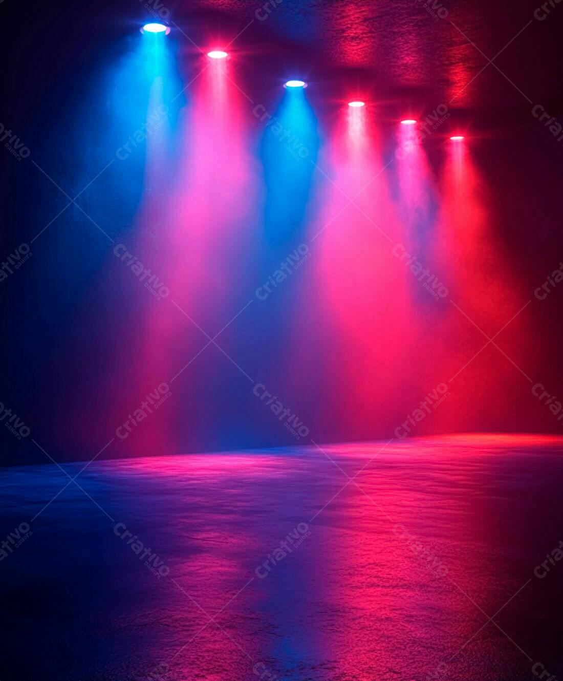Palco iluminado com luzes rosa e azul