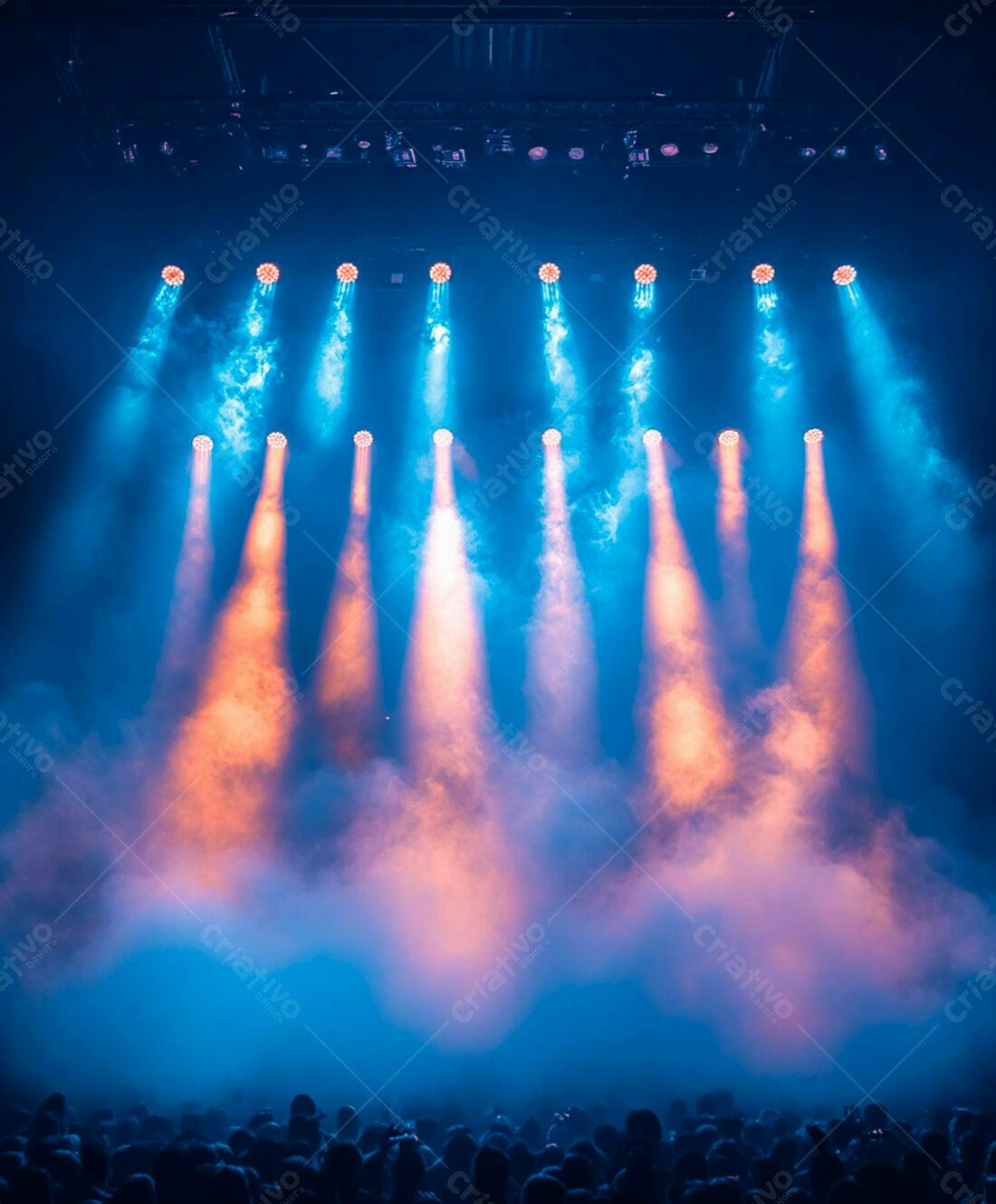 Luzes de palco em show com névoa