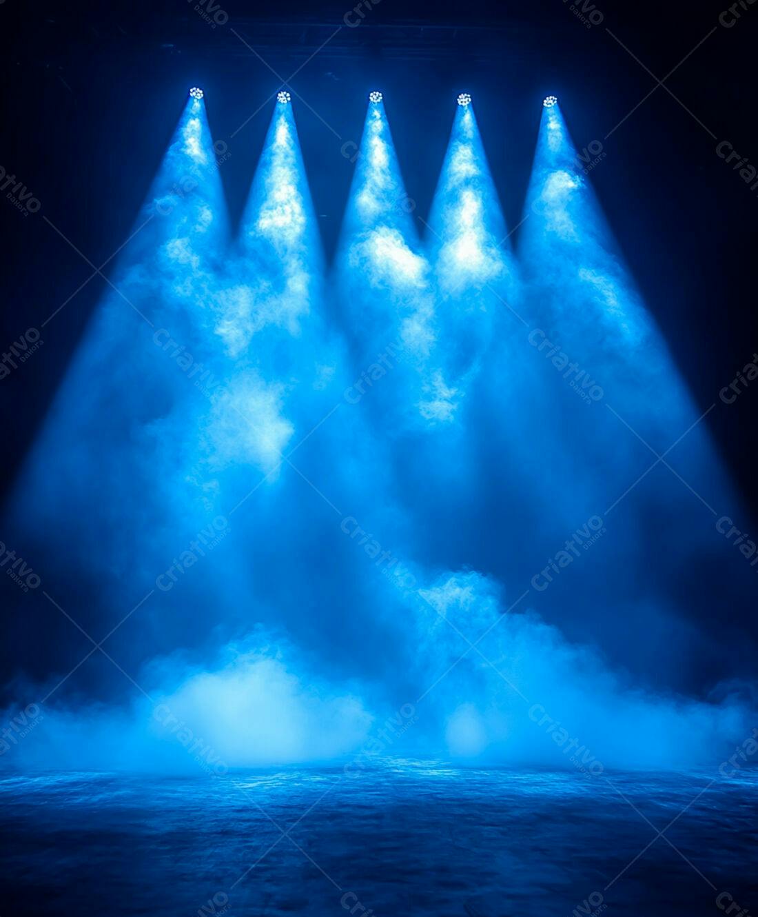 Palco com iluminação azul e névoa
