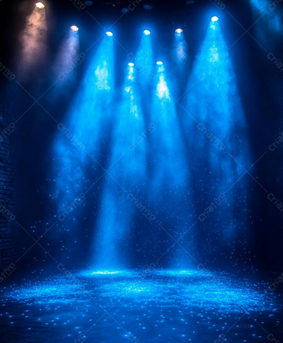Palco iluminado com névoa azul