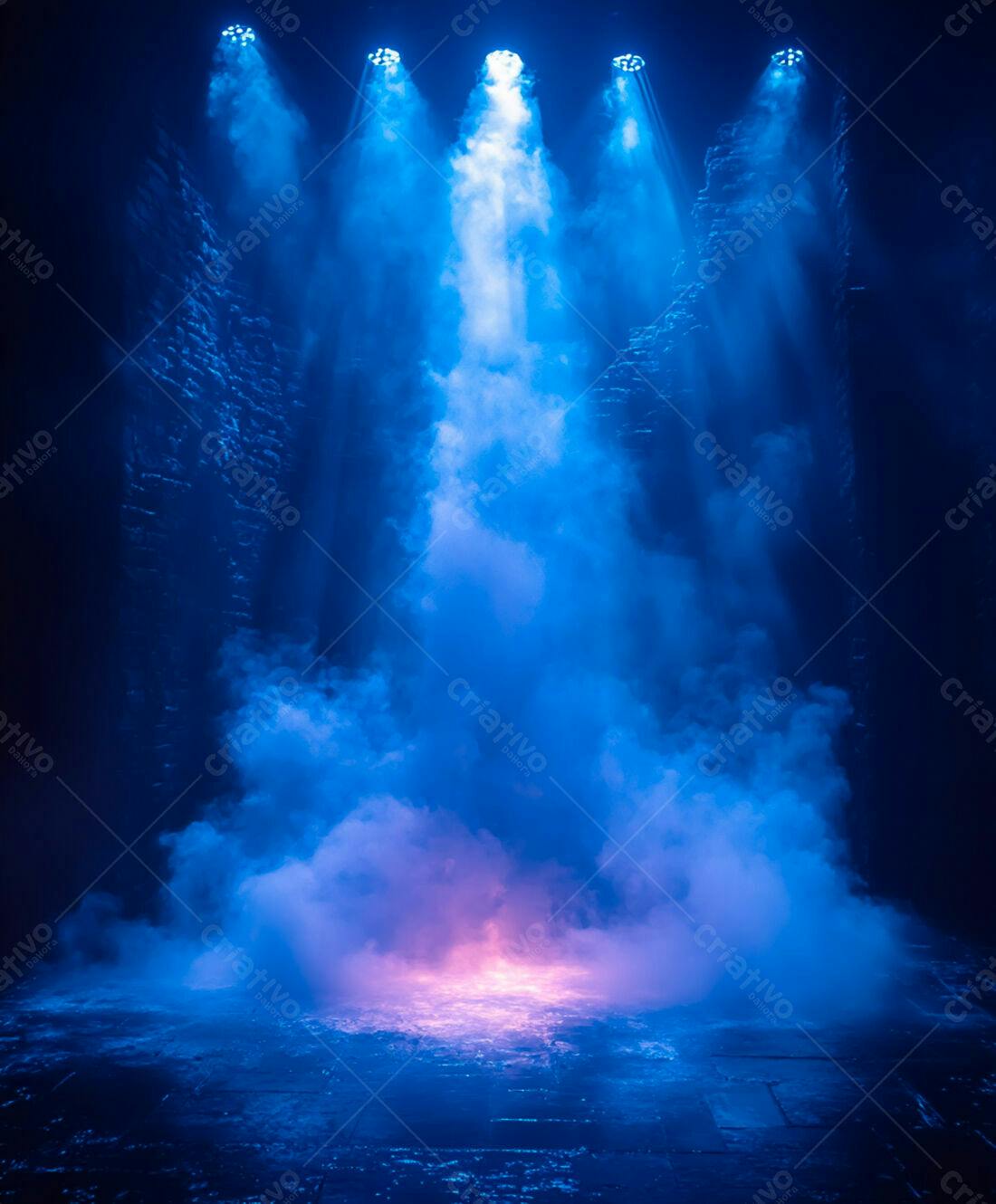 Palco com névoa azul e iluminação