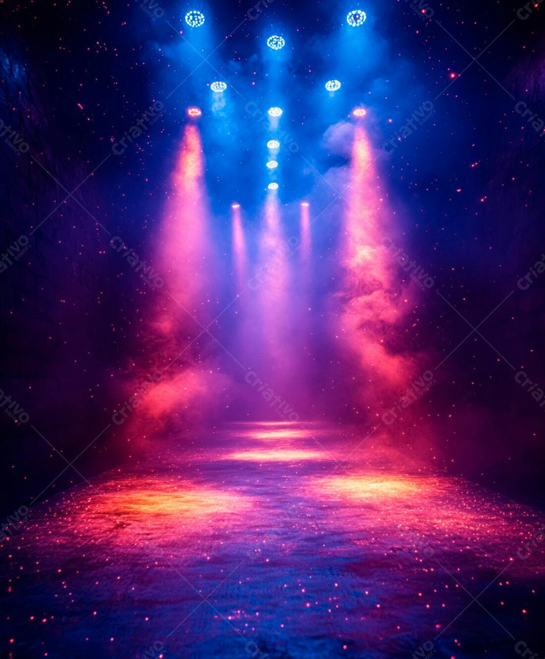 Palco iluminado com névoa rosa e azul