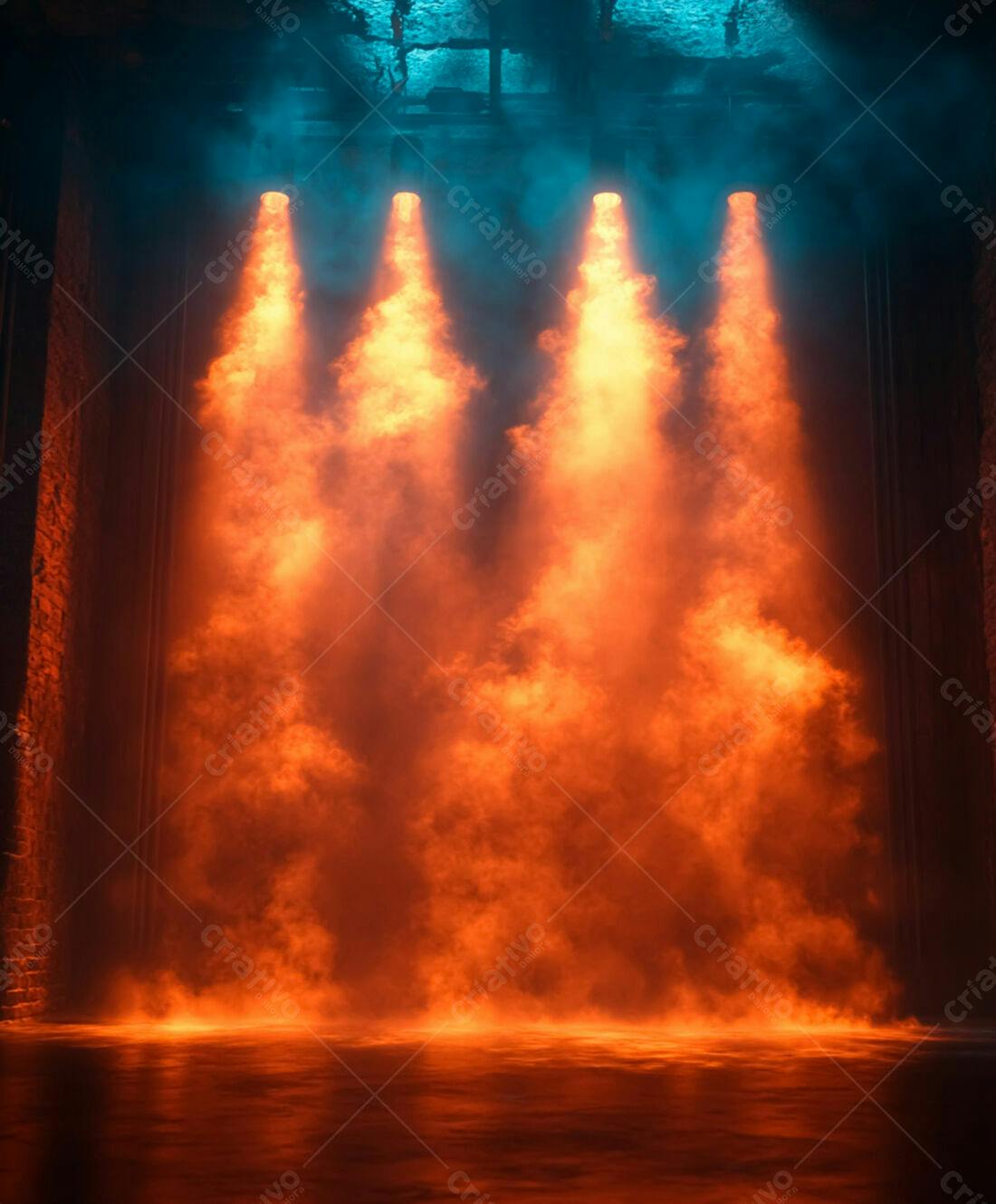 Palco com iluminação laranja e azul