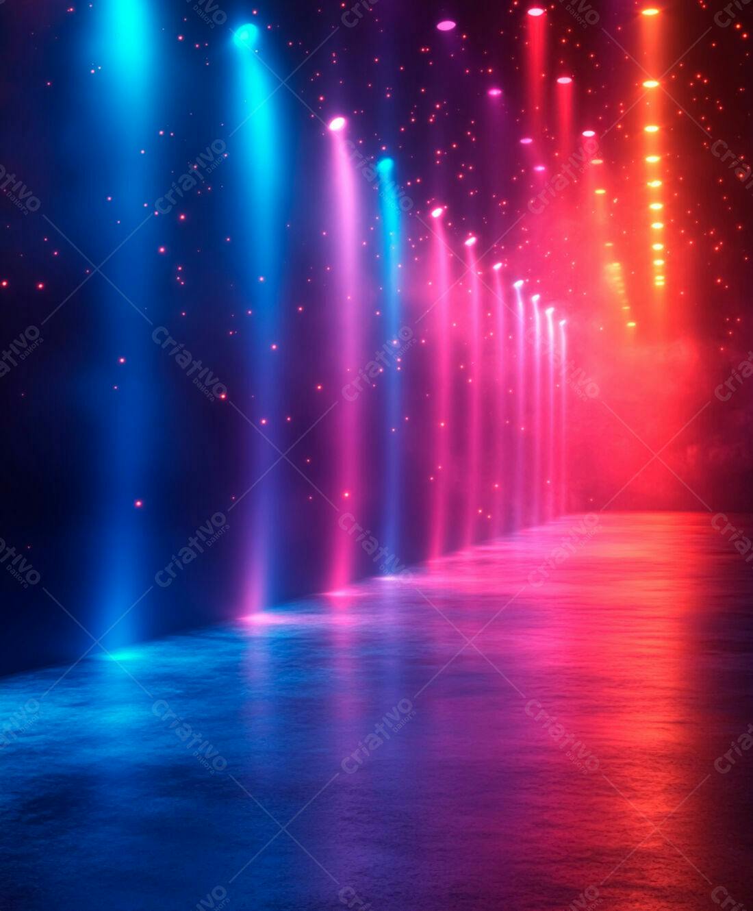 Luzes neon coloridas em palco escuro