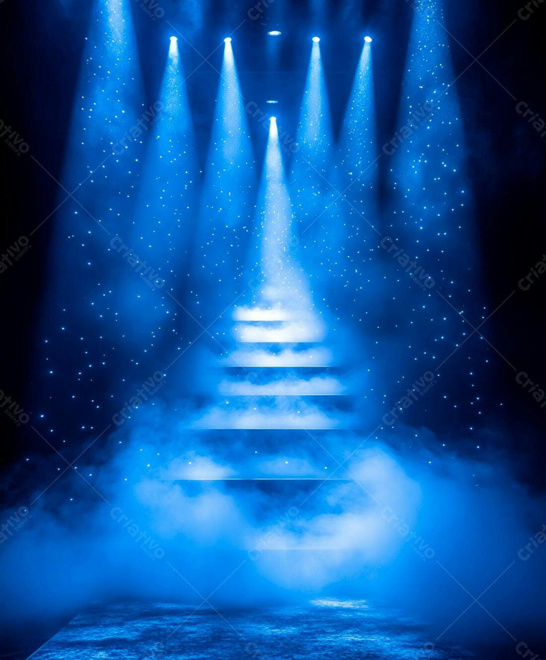 Palco iluminado com névoa azul