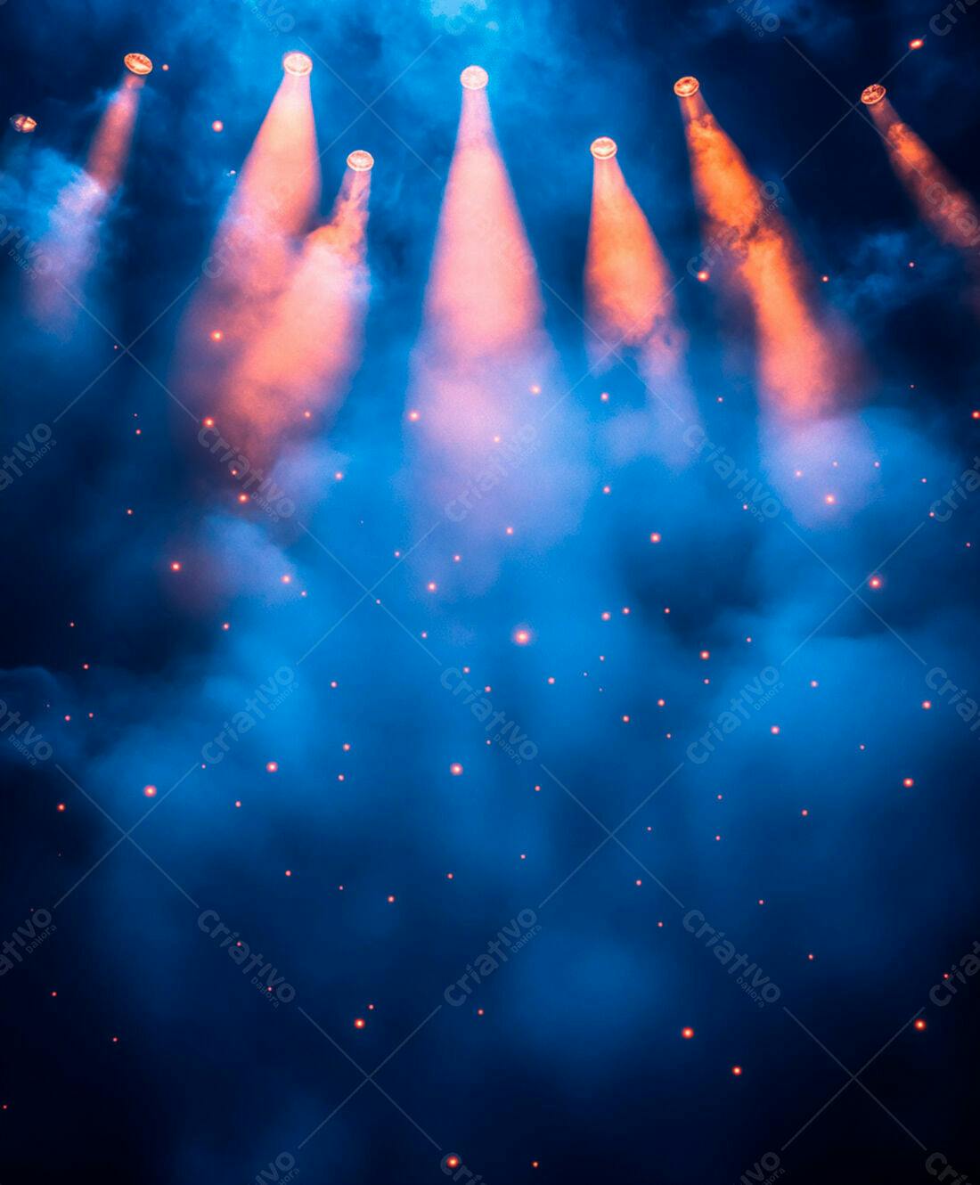 Luzes de palco em névoa azulada