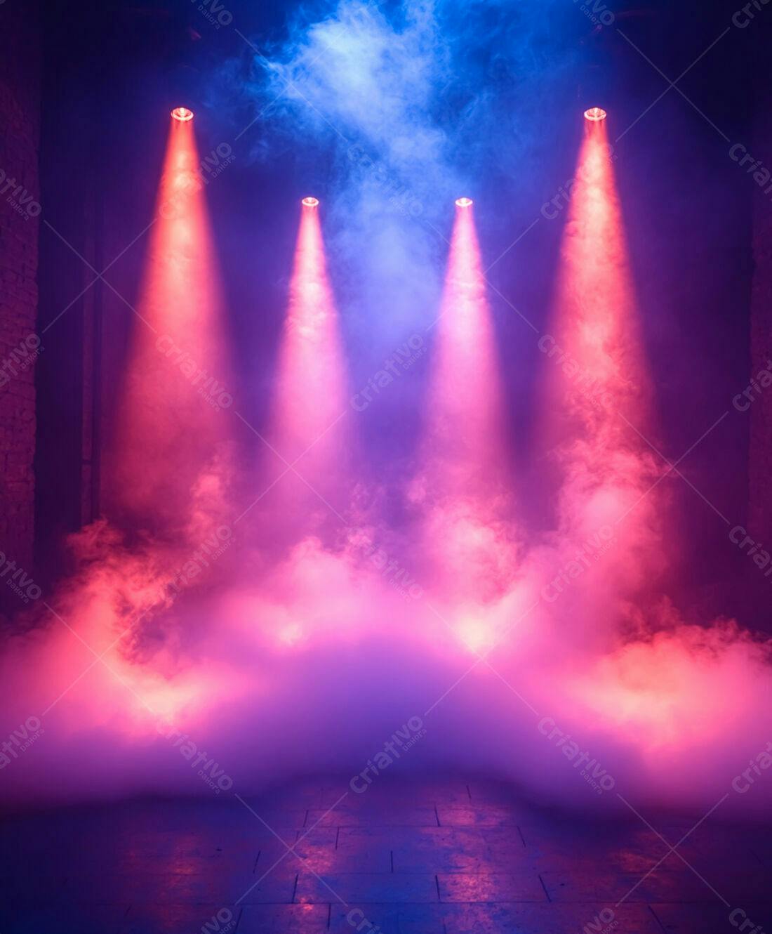 Palco com iluminação rosa e azul